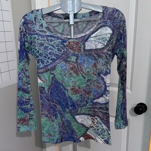 Nally & Millie Blue Green Abstract Blouse